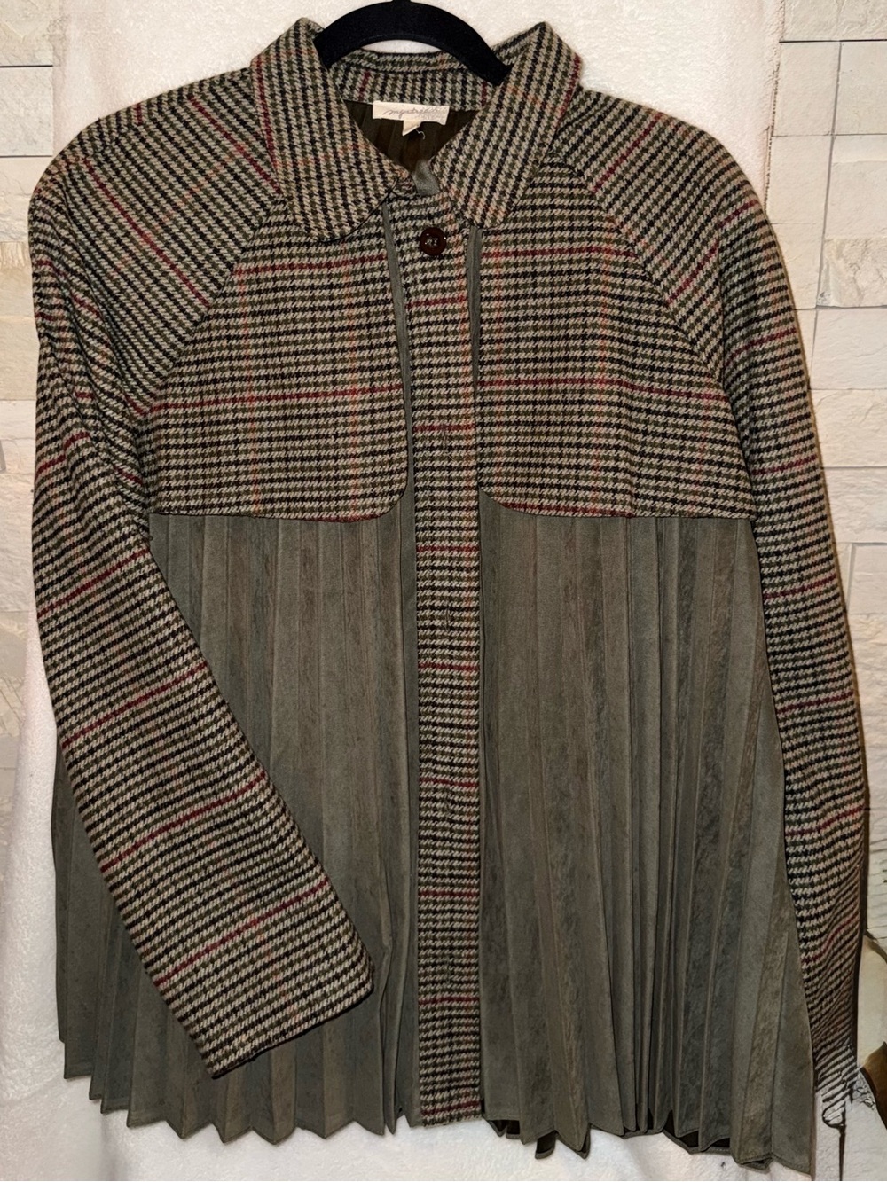 Plaid & Olive Suede Pleated Jacket Style Shirt